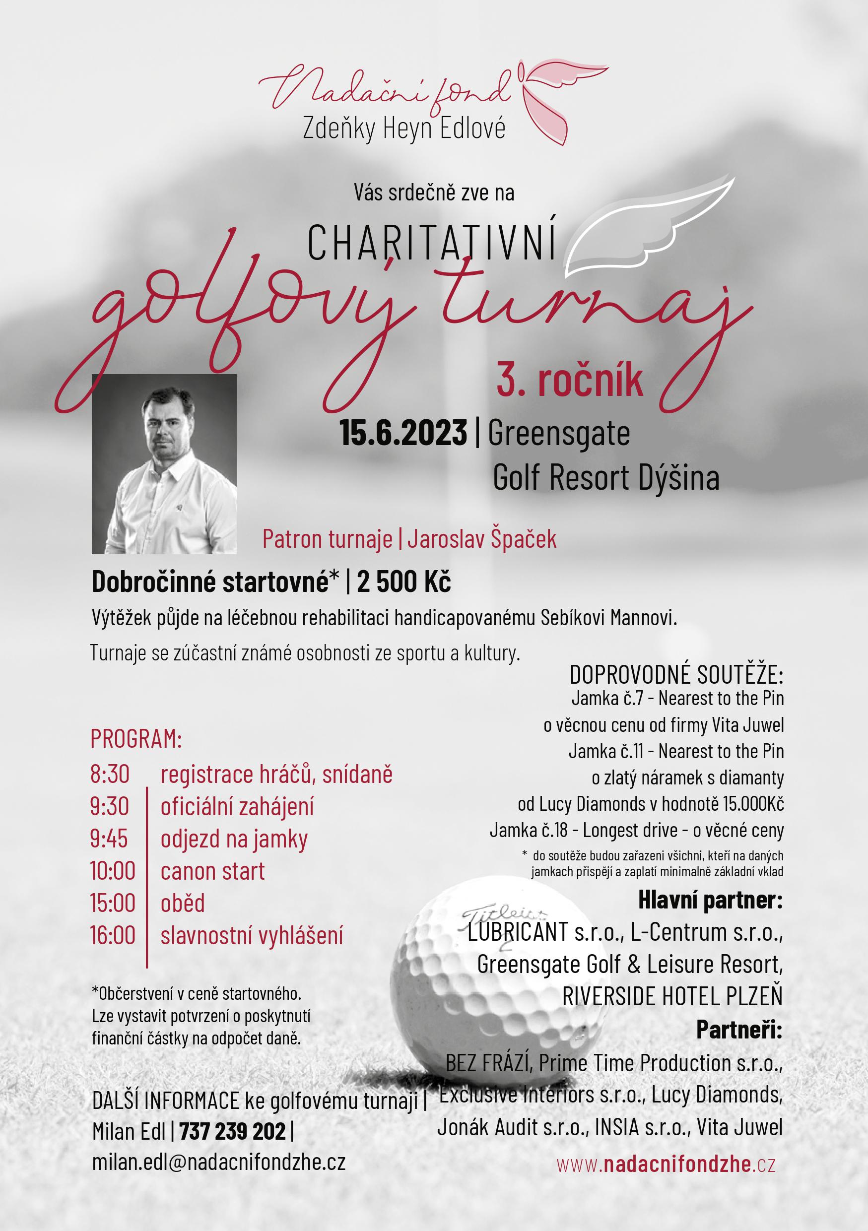 3.ročník charitativního golfového turnaje v resortu Dýšiná u Plzně 15.6.2023